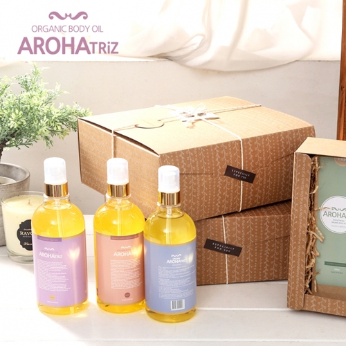 아로하트리즈 마사지 오가닉 바디 오일 500ml 3종 선물세트  (바디오일/스크럽/솔트)