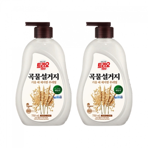 트리오 곡물설거지 우리밀 750ml용기 * 2개묶음  (주방세제/과일야채세제)  (주방세제)