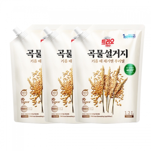 트리오 곡물설거지 우리밀 1.2L리필 * 3개묶음  (주방세제/과일야채세제)  (주방세제)
