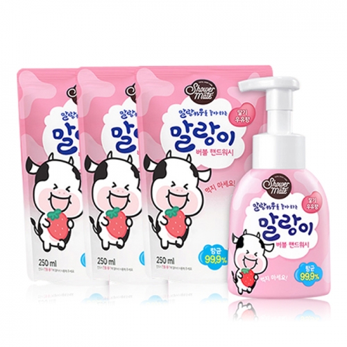 샤워메이트 말랑이 핸드워시 딸기우유향 300ML용+250ML리필*3개묶음  (핸드워시/립케어/선크림)