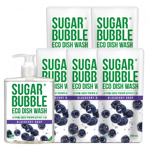 슈가버블 블루베리 주방세제 500g 1개 + 리필 300g 5개  (주방세제)