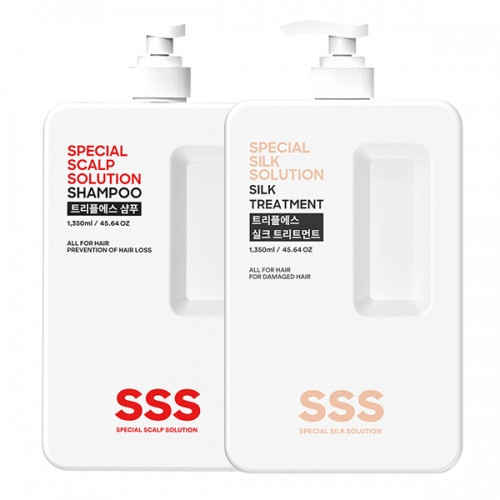 트리플에스 약산성 탈모샴푸 1350ml + 대용량 실크 트리트먼트 1350ml + 증정샘플 2매  (샴푸/린스/트리트먼트)