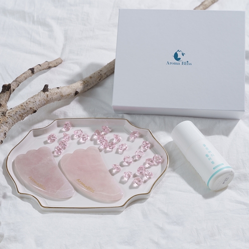 [아로마블리스] 로즈쿼츠엔젤 괄사+쿨온바디롤러볼+파우치 마사지세트 셀프마사지 천연아로마오일  (바디오일/스크럽/솔트)