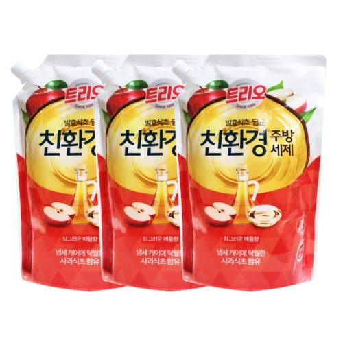 트리오 발효식초담은 친환경 주방세제 싱그러운 애플향 1.2L 리필*3개묶음  (주방세제)