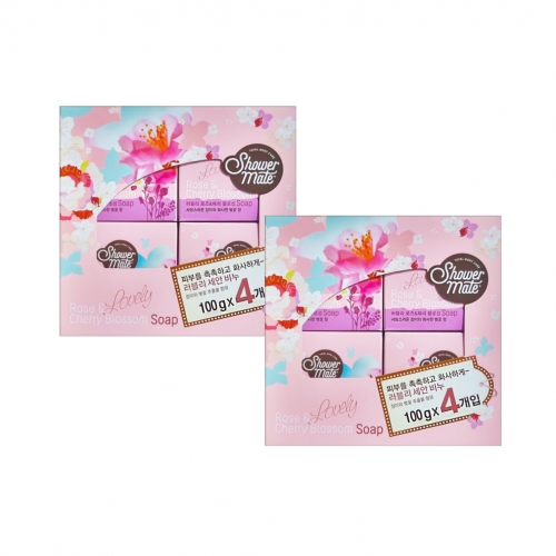 샤워메이트 비누 러블리로즈&체리블러썸 100g 4입*2개묶음  (비누)