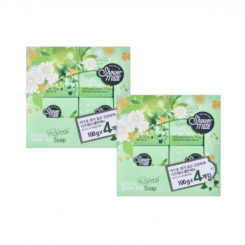 샤워메이트 비누 리프레쉬올리브&그린티 100g 4입*2개묶음  (비누)