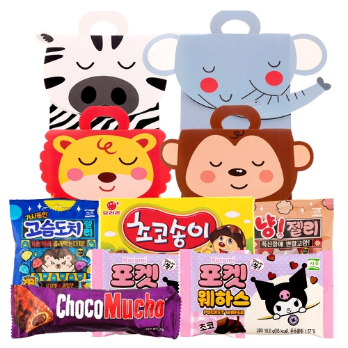 유치원 어린이집 학교 과자 간식 동물4종 선물 박스 세트 (심플)  (과자/껌/스낵류)
