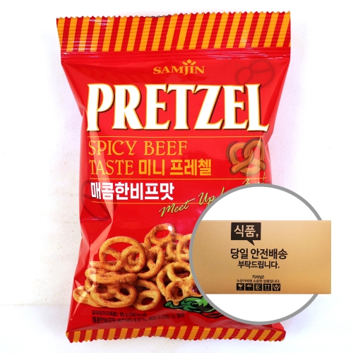 삼진씨앤에프 미니프레첼 매콤비프 85g 24입 [박스]  (과자/껌/스낵류)