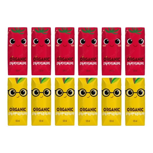 오가닉유기농 쁘니 지니 125ml 각6개씩 총12팩  (과즙음료)
