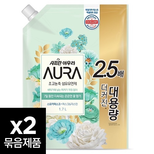 샤프란 아우라 리필 1.7L_스모키머스크 x 2개  (섬유유연제)