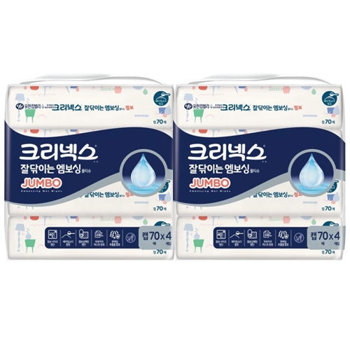 크리넥스 잘 닦이는 엠보싱 점보물티슈 캡형70매x8개  (물티슈/기타티슈)