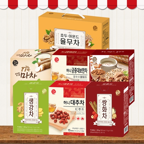 [송원] 우리차,전통차 7종 x 2개 모음 (17곡마차/궁중한차/쌍화차/생강차/대추차/호두아몬드율무차)  (차/티백/코코아)