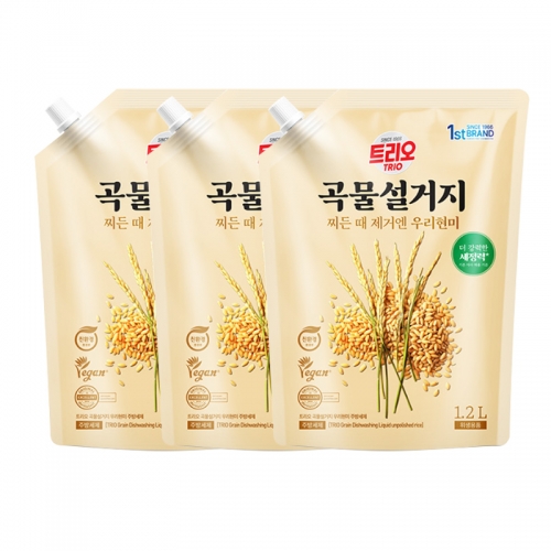 트리오 곡물설거지 우리현미 1.2L리필 * 3개묶음  (주방세제/과일야채세제)  (주방세제)