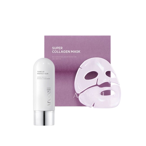 아로셀 슈퍼 콜라겐 마스크 ECM Active 4매입+톤업 퍼펙트 선 50g SPF50+ PA++++  (마사지/마스크/팩)