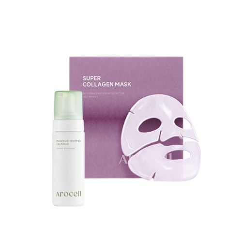 아로셀 슈퍼 콜라겐 마스크 ECM Active 4매입+머그워트 휩 클렌저 150ml  (마사지/마스크/팩)
