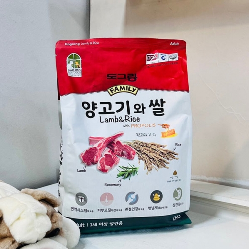 대주 도그랑 훼밀리 양고기와 쌀2kg 어덜트 1세이상 성견용 사료  (애견사료)