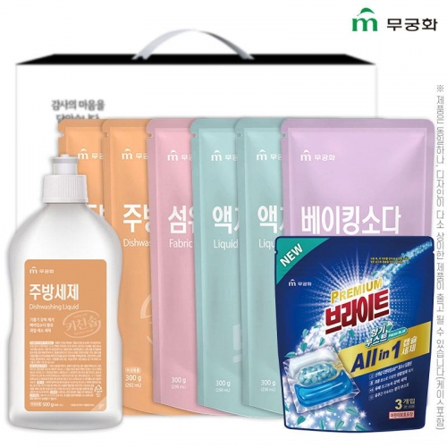 무궁화 8종1호(주방500용기,주방300리필2P,섬유300리필,액체300리필2P,베이킹300리필,캡슐)  (주방세제)