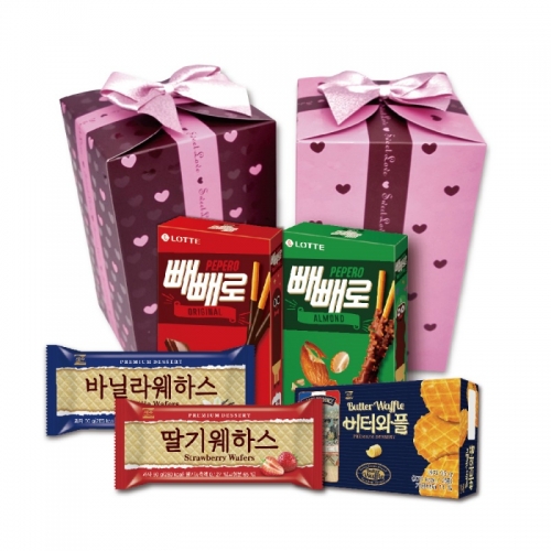 [롯데] 스위트박스 케이스 핑크(빼빼로+아몬드빼뺴로+웨하스딸기+웨하스바닐라+버터와플)  (과자/껌/스낵류)