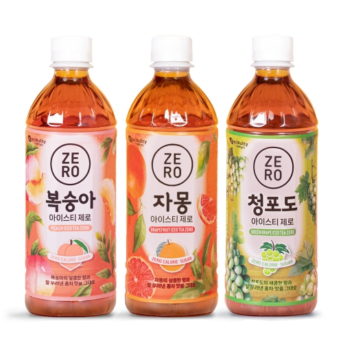맥널티 제로칼로리 RTD 아이스티 제로 500ml X 24페트 (복숭아/자몽/청포도)  (과즙음료)