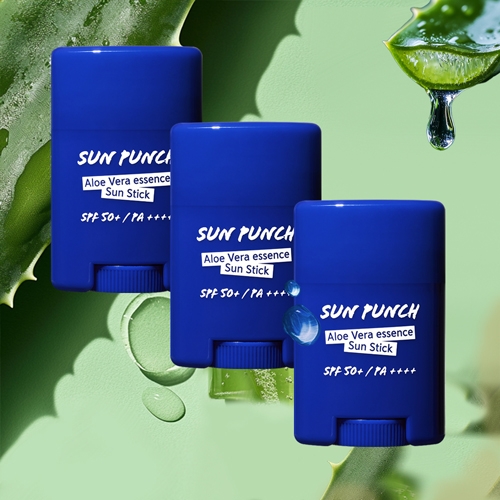 [꽃을든남자] 선펀치 알로에베라 에센스 선스틱 3중 기능성 화장품 (15g) x 3개  자외선차단 /미백  (핸드워시/립케어/선크림)