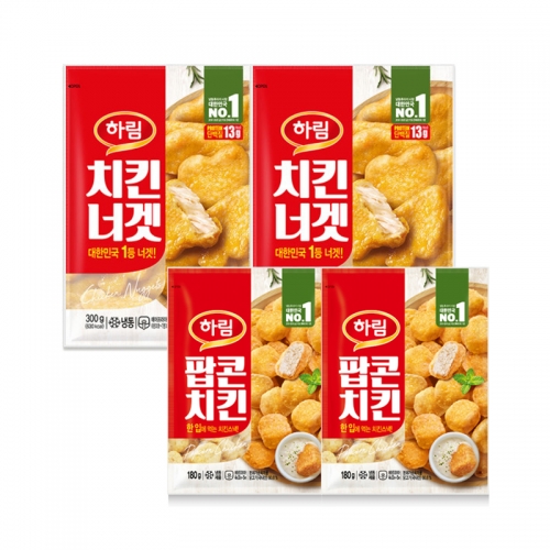 [하림] 치킨너겟 300g 2개 + 팝콘치킨 180g 2개  (통조림/캔/햄/잼)