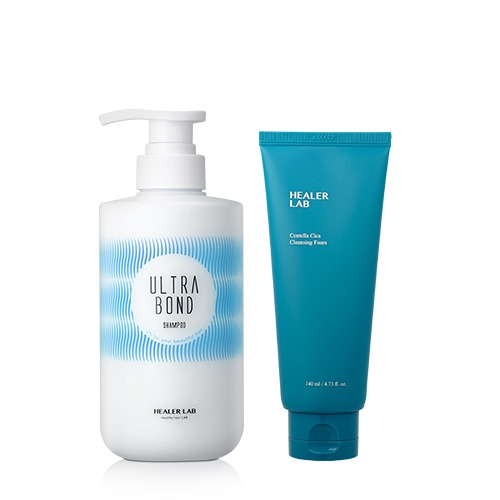 [힐러랩] 울트라본드 탈모완화샴푸500ml+약알칼리성클렌징폼140ml+쇼핑백  (선물세트/여행키트)