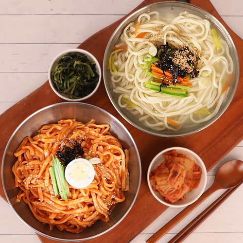 [생면/냉동]홍두깨 반반칼국수 10인분 세트(칼국수1kg 2봉+멸치맛스프5봉+비빔장5봉)  (만두/국수/스파케티/냉면)