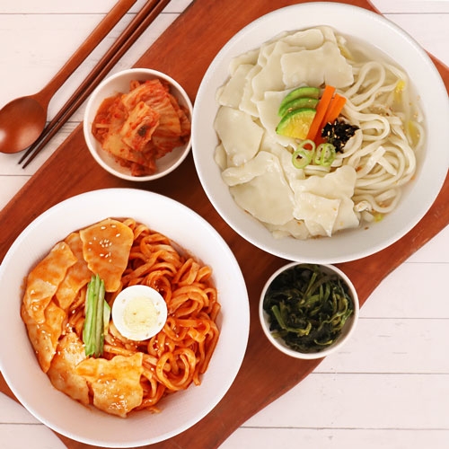 [생면/냉동]홍두깨 비빔칼국수&수제비 10인분 세트(칼국수1kg+수제비1kg+비빔장5봉+멸치맛스프5봉)  (만두/국수/스파케티/냉면)