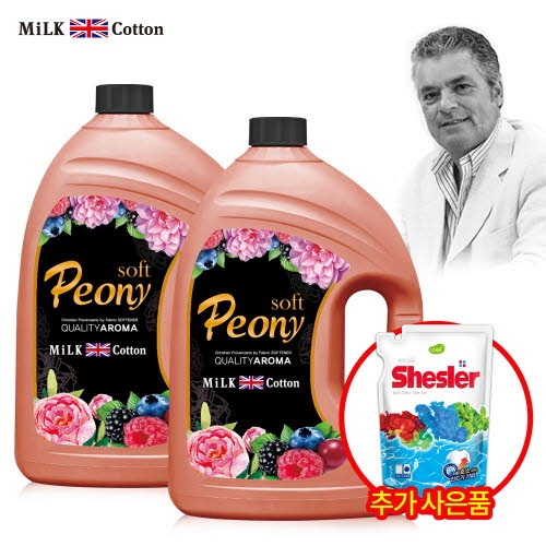 밀크코튼 고농축 유연제 피오니향 3.06L 2개+세제리필 500ml 1개  (섬유유연제)