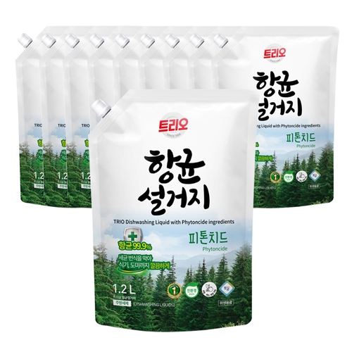 [애경] 트리오 항균 설거지 피톤치드 1.2L 파우치 x 10개  (주방세제)