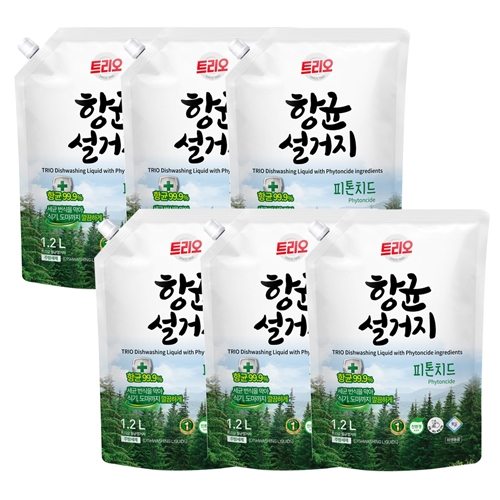 [애경] 트리오 항균 설거지 피톤치드 1.2L 파우치 x 6개  (주방세제)