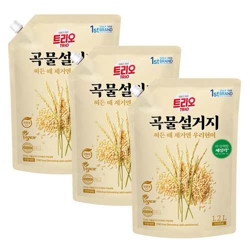 [애경] 트리오 곡물 설거지 우리현미 1.2L 파우치 x 3개  (주방세제)