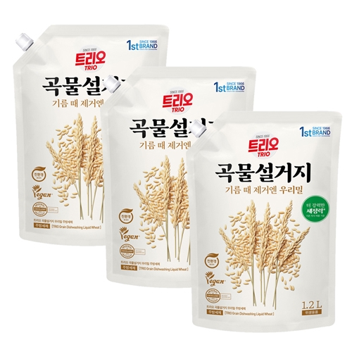 [애경] 트리오 곡물 설거지 우리밀 1.2L 파우치 x 3개  (주방세제)