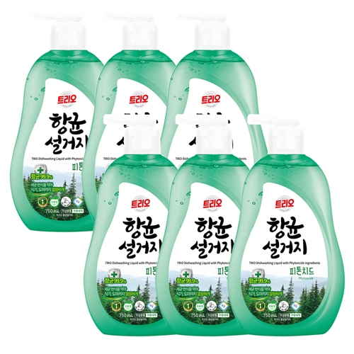 [애경] 트리오 항균 설거지 피톤치드 750ml x 6개  (주방세제)