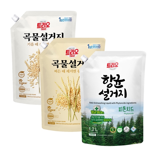[애경] 트리오 곡물 설거지 주방세제 1.2L 파우치 x 3개 3종 모음전  (주방세제)