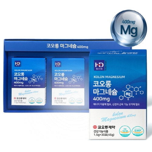 [코오롱제약] 코오롱 마그네슘 400mg (1.5gx30포x3개입)/에너지이용/신경과 근육기능 유지에 도움  (칼슘/관절/마그네슘)