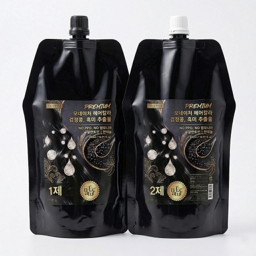 모네이쳐 프리미엄 헤어칼라 염색약 (1제 500ml+2제 500ml) / 택1 (흑색, 어두운갈색, 자연갈색)  (염색/가발/흑채)