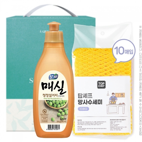 참그린매실300용기 망사수세미10매(2종)  (주방세제)