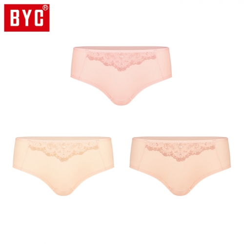 BYC 여성 베)면스판 미디 레이스 3매입 삼각팬티(R2237)  (일반/미니팬티(2~5매입))