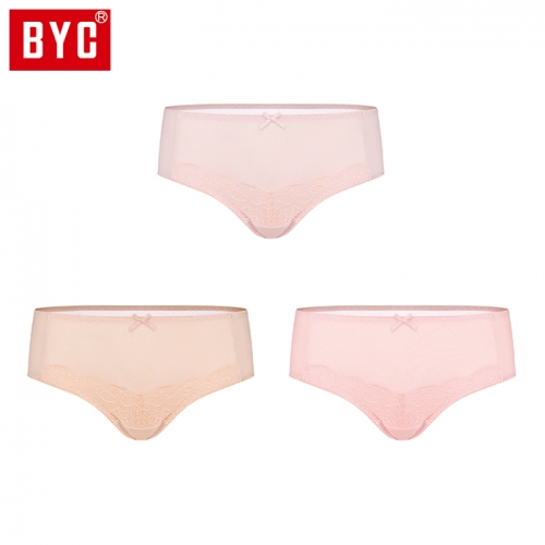 BYC 여성 인견 미디 레이스 3매입 삼각팬티(R2241)  (일반/미니팬티(2~5매입))