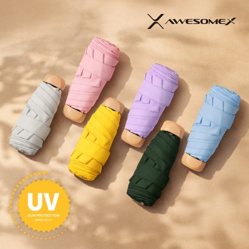 [어썸엑스] UV차단 UPF50+ 초경량 5단 암막 파스텔 미니 양우산 AXPB-3MU-3-BK  (우산/양산/우비)