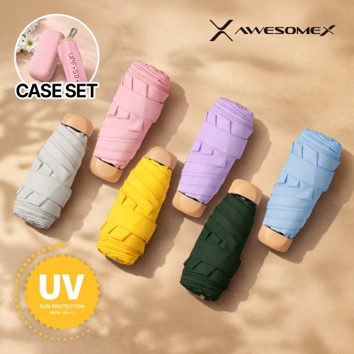 [어썸엑스] UV차단 UPF50+ 초경량 5단 암막 파스텔 미니 양우산(케이스) AXPB-3MU-3-BK  (우산/양산/우비)