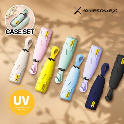 [어썸엑스] UV차단 UPF50+ 초경량 5단 암막 파스텔 원형후쿠 양우산(전용파우치 포함) AXPB-5HU-102  (우산/양산/우비)