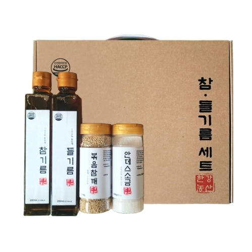 한강농산 참기름+들기름+볶음참깨+안데스소금 4종세트  (식용유/참기름/오일류/시럽)