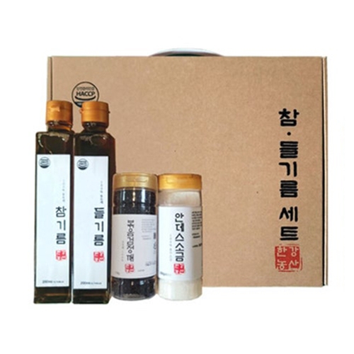 한강농산 참기름+들기름+볶음검정깨+안데스소금 4종세트  (식용유/참기름/오일류/시럽)