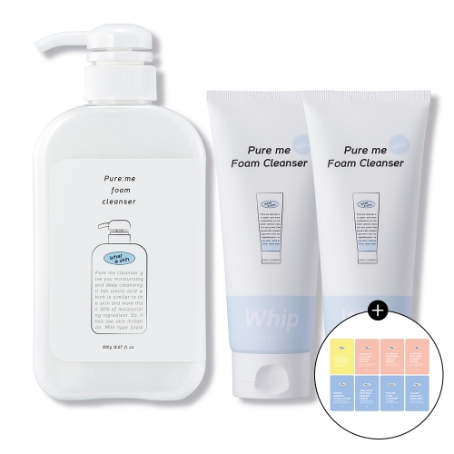 [와더스킨] 퓨어미 클렌징 3종세트(폼클렌징500g_1개+휩폼클렌징150ml_2개)+쇼핑백  (스킨케어세트)