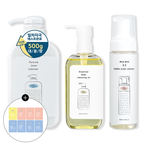 [와더스킨] 퓨어미 폼클렌징500g+마일드 바하 5.5 폼클렌져200ml+딥 클렌징오일250ml+쇼핑백  (스킨케어세트)