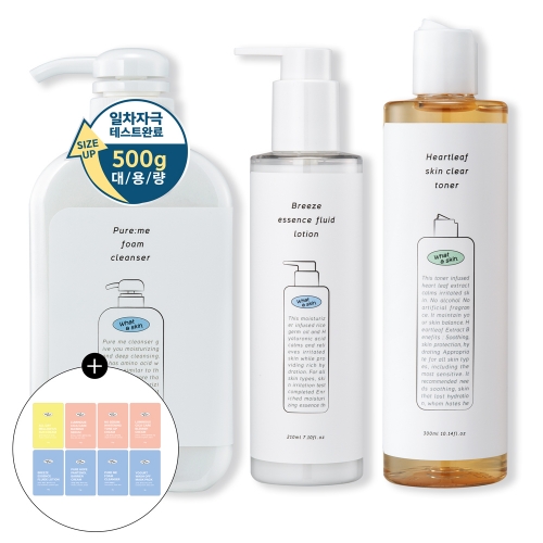 [와더스킨] 퓨어미 폼클렌징500g+스킨클리어 토너300ml+플루이드 로션210ml+쇼핑백  (스킨케어세트)
