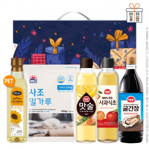 감사혼합세트5종13호(탑셰프페트해바라기유,사조밀가루,해표맛술,해표사과식초,해표굴간장)  (식용유/참기름/오일류/시럽)